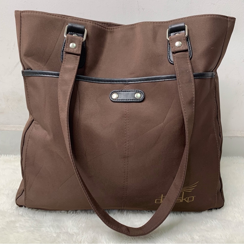 Dansko Women's Brown Canvas and Leather Shoulder Tote Bag - Picture 2 of 16